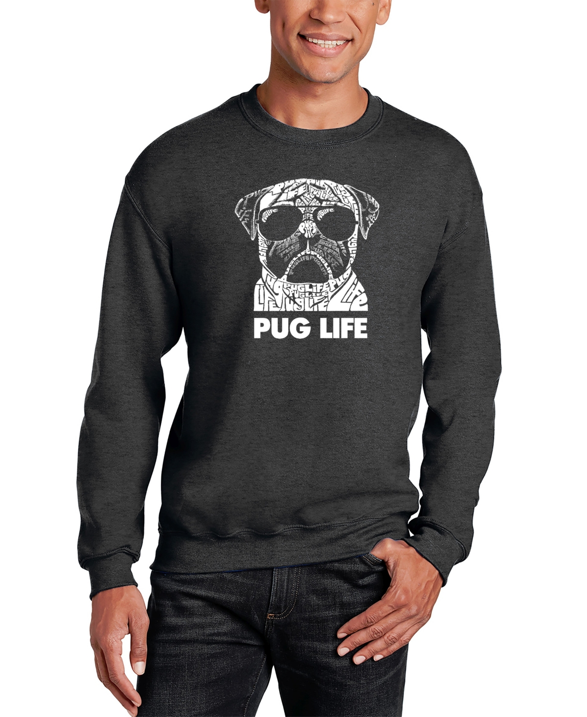 La Pop Art Men's Pug Life Word Art Crewneck Sweatshirt