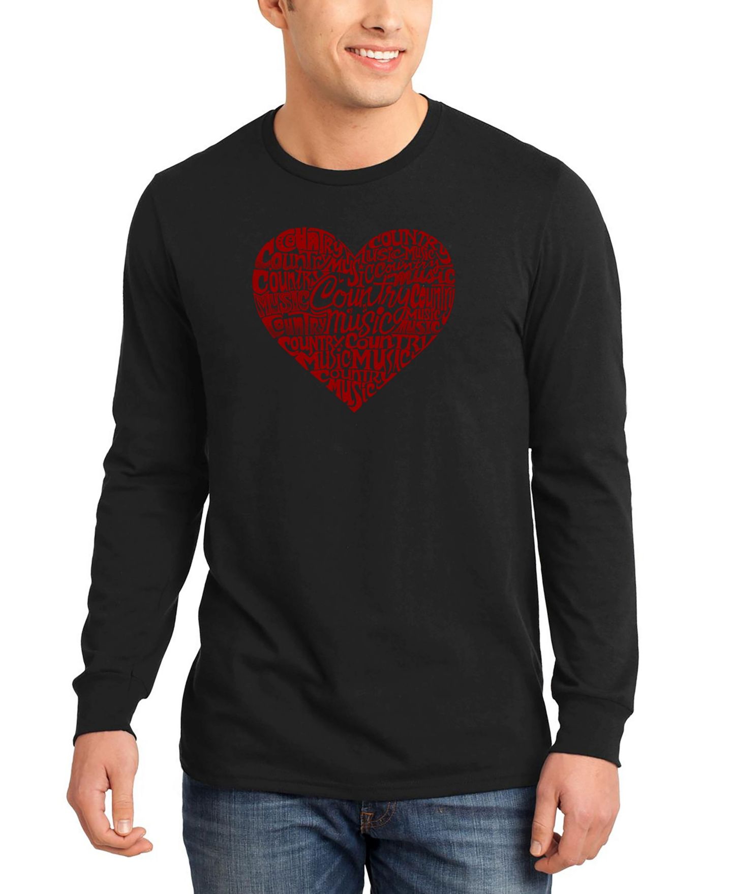 Мужская футболка LA Pop Art Country Music Heart Word Art Long Sleeve, цвет: Чёрный — фото 1