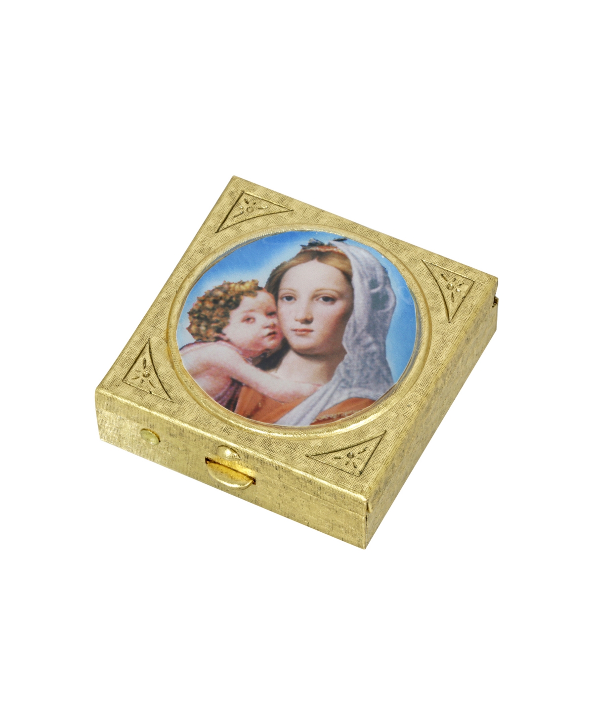 Symbols Of Faith Gold-tone Square Mother And Child Pillbox In Yellow