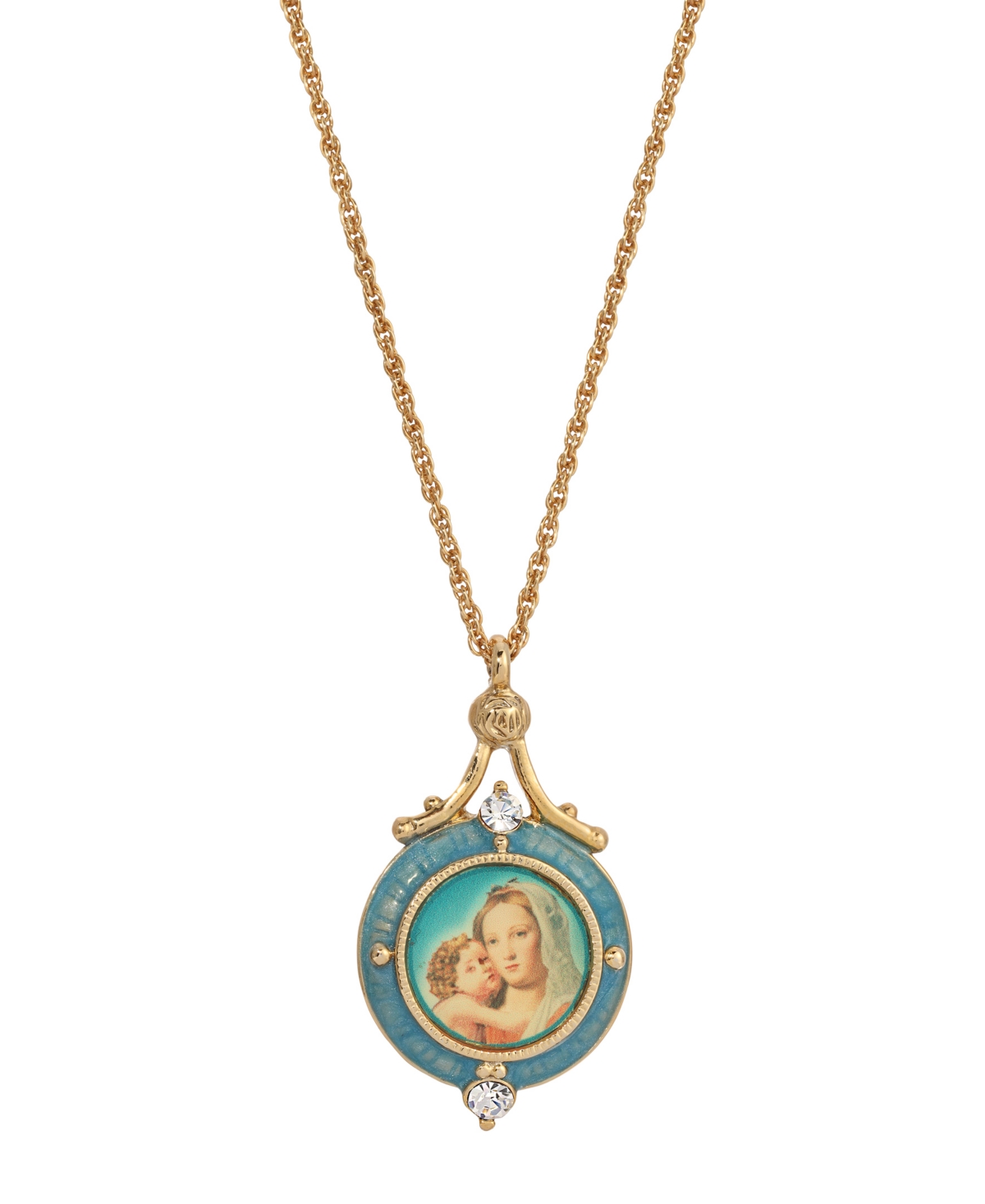 14K Gold-Dipped Blue Enamel Mary and Child Pendant Necklace - Blue