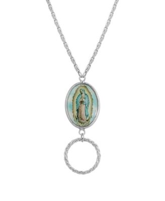 Symbols Of Faith Silver-Tone Oval Lady of Guadalupe Eye Glass