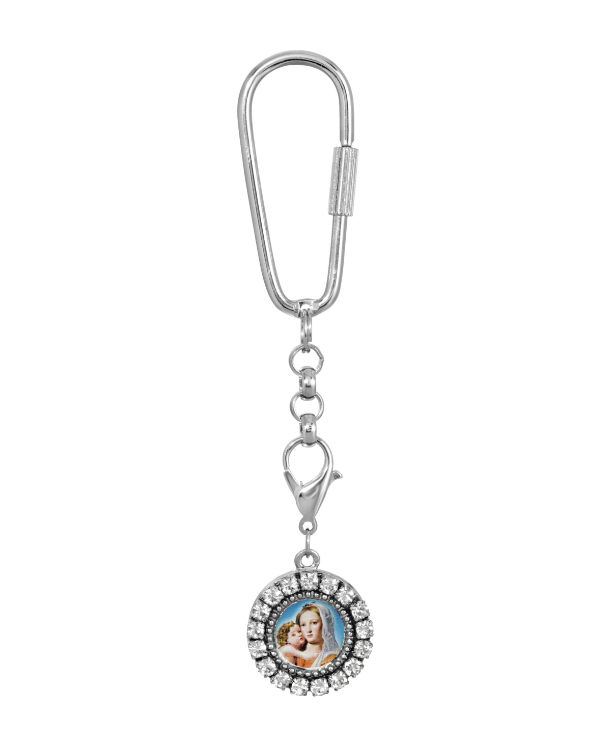 Silver-Tone Mary and Child Charm Key Fob - White