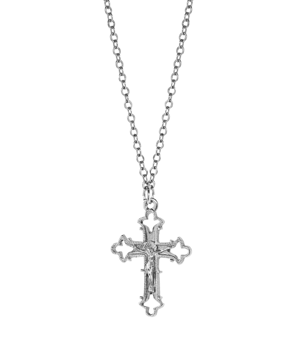 Silver-Tone Crucifix Cross Necklace - Gray