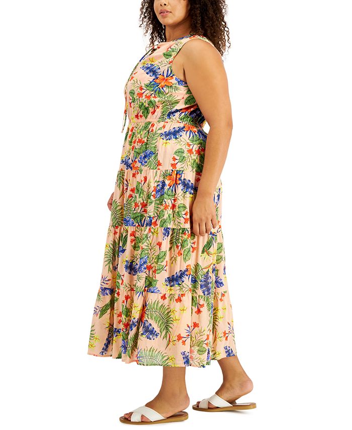 Style & Co Plus Size Printed Cotton Maxi Dress, Created for Macy's ...