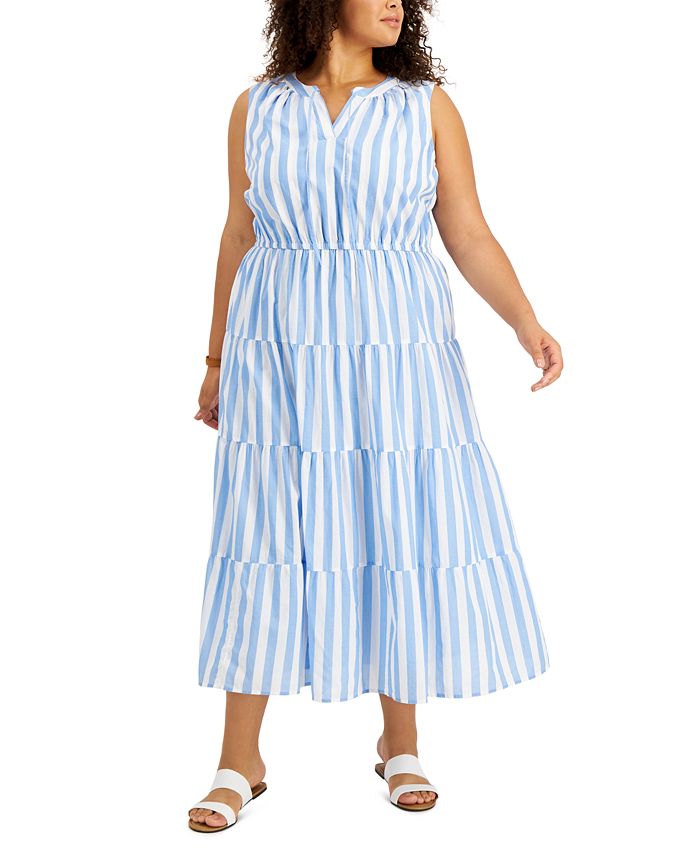 Style & Co Plus Size Cotton Striped Maxi Dress, Created for Macy's Macy's