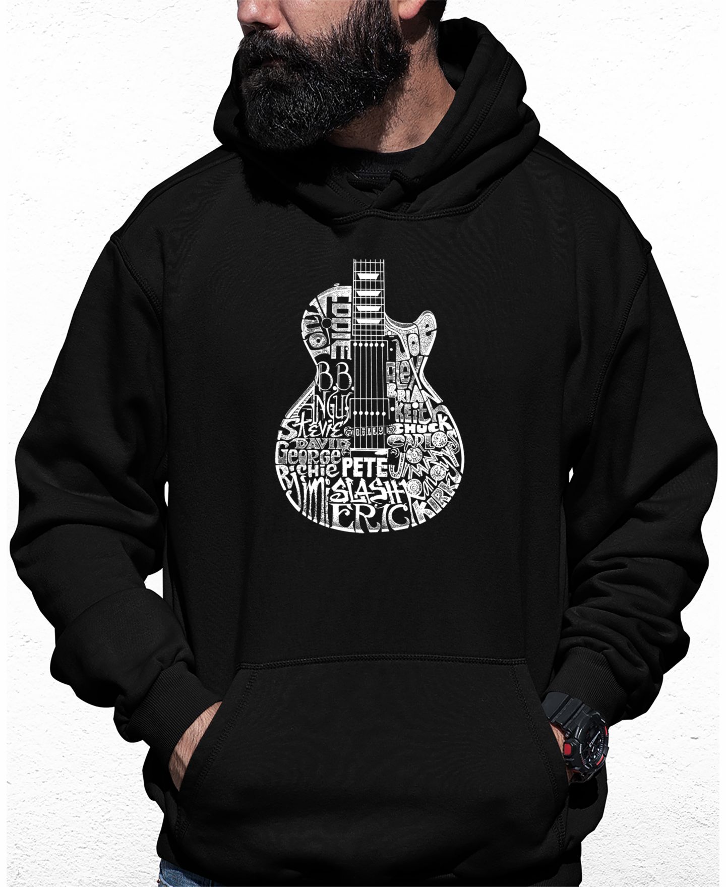 Мужское худи LA Pop Art Rock Guitar Head Word Art Hooded, цвет: Чёрный — фото 1