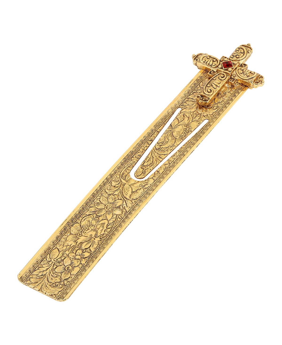 Symbols Of Faith 14k Gold-dipped Red Crystal Renaissance Cross Large Bookmark In Gold-tone