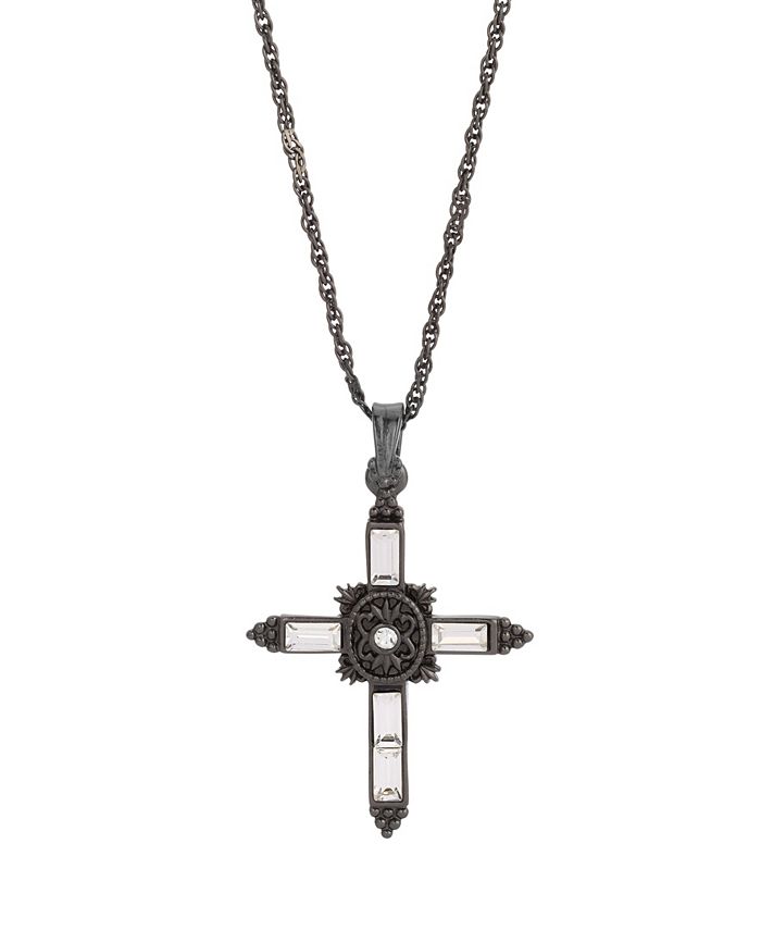 Black crystal store cross necklace