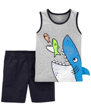 Toddler Boys Shark Jersey Tank and Canvas Short 2 Piece Set