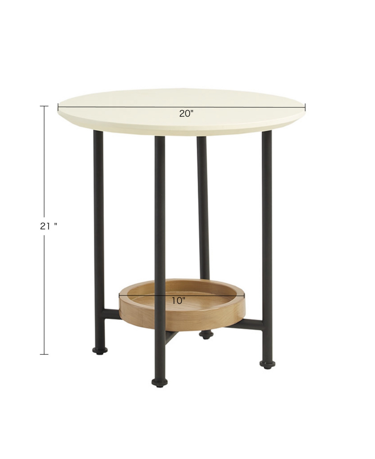 MADISON PARK BEAUMONT MODERN 20" ROUND LOWER SHELF STORAGE END TABLE WITH METAL LEGS 