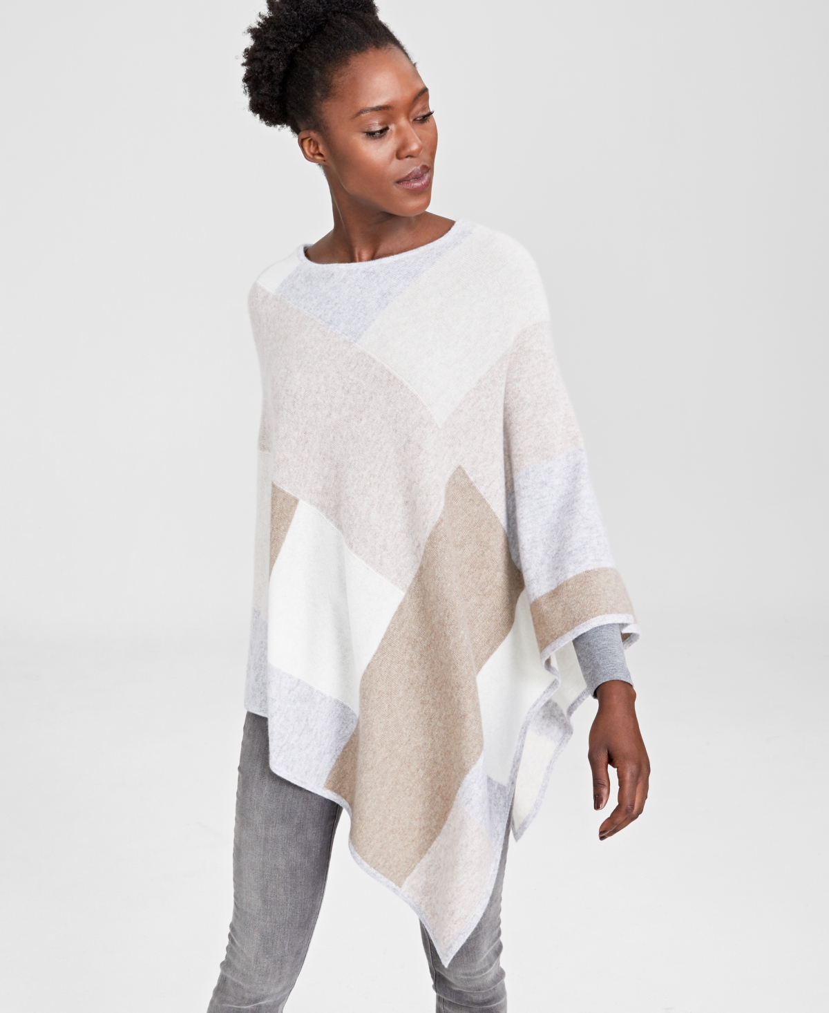 Charter Club Colorblock Cashmere Poncho, Created for Macy's