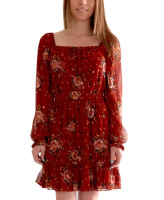 BCX - Juniors' Square-Neck Smocked-Waist Dress