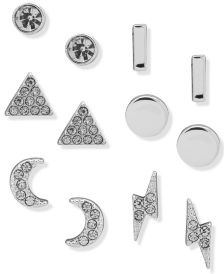 Silver-Tone 6-Pc. Set Crystal Triangle, Moon & Lightning Bolt Stud Earrings