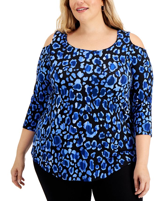 JM Collection Plus Size Cold-Shoulder 3/4-Sleeve Top, Created for Macy's &  Reviews - Tops - Plus Sizes - Macy's