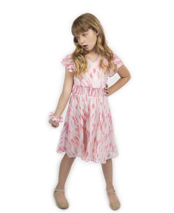 Emerald Sundae Big Girls Metallic Print Dress with Matching Scrunchie ...