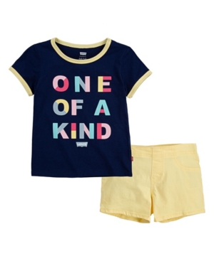Levi's Little Girls Ringer T-Shirt with Denim Shorts Set