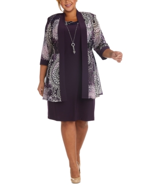 R & M Richards Plus Size Medallion-Print Jacket & Necklace Dress