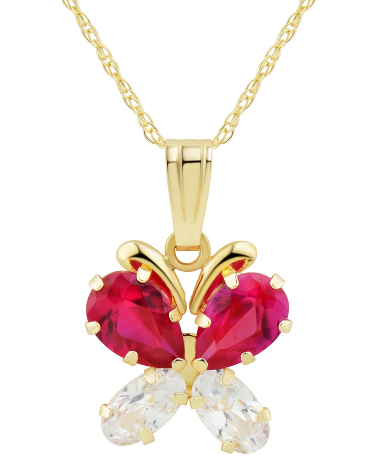 Macy's Lab-grown Ruby (1 Ct. T.w.) & Lab-grown White Sapphire (5/8 Ct. T.w.) Butterfly 18" Pendant Necklace