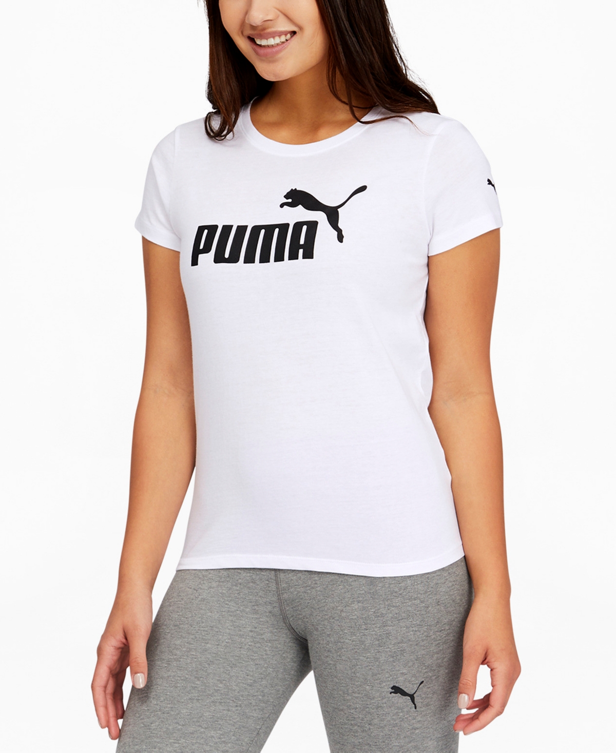 Puma Women's Essentials Graphic Short Sleeve T-shirt In White,black