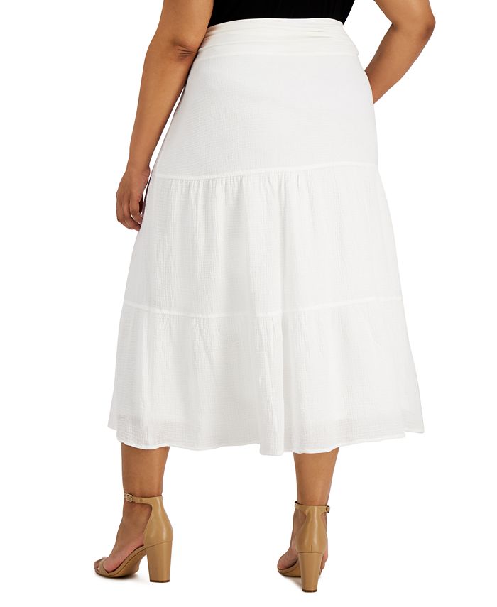 Kasper Plus Size Tiered Gauze Midi Skirt - Macy's