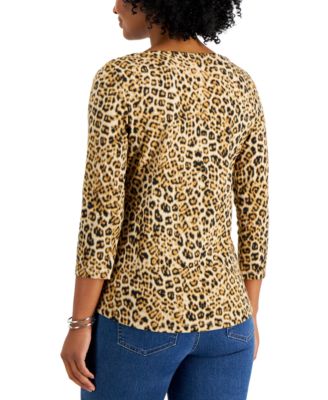 Charter Club Leopard Print 3/4-Sleeve Top, Created for