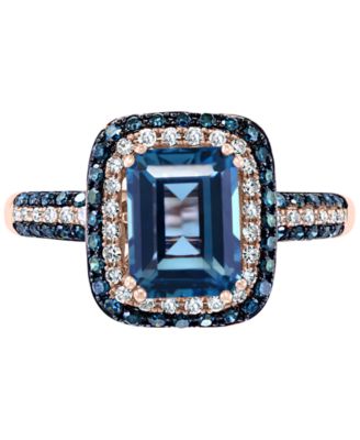 EFFY&reg; London Blue Topaz (2-1/5 ct. t.w.) & Diamond (1/2 ct. t.w.) Statement Ring in 14k Rose Gold