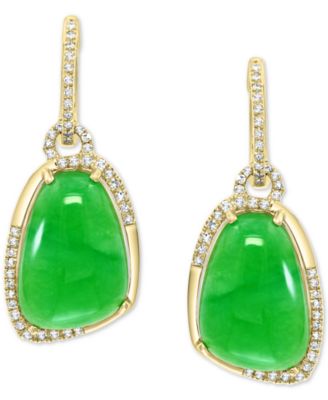 EFFY&reg; Dyed Green Jade (17x12mm) & Diamond (3/8 ct. t.w.) Drop Earrings in 14k Gold