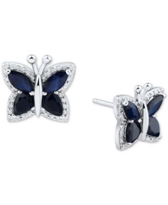 Sapphire (1-1/2 ct. t.w.) & Diamond (1/6 ct. t.w.) Butterfly Stud Earrings in 14k Gold (Also in Emerald & Ruby)