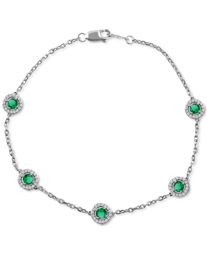 Sapphire (7/8 ct. t.w.) & Diamond (1/4 ct. t.w.) Halo Chain Link Bracelet