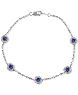 MACY'S SAPPHIRE (7/8 CT. T.W.) & DIAMOND (1/4 CT. T.W.) HALO CHAIN LINK BRACELET IN 14K WHITE GOLD (ALSO IN