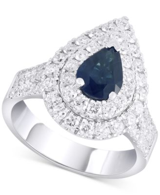 Macy's - Sapphire (1-3/8 ct. t.w.) & Diamond (1-1/4 ct. t.w.) Pear Double Halo Ring in 14k White Gold