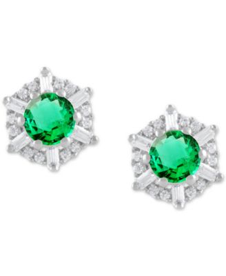 Sapphire (5/8 ct. t.w.) & Diamond (1/10 ct. t.w.) Stud Earrings in 14k White Gold (Also in Emerald & Ruby)