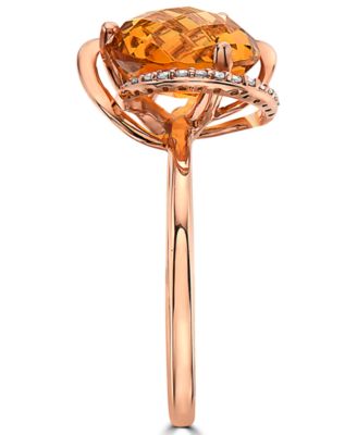 EFFY&reg; Citrine (3-1/6 ct. t.w.) & Diamond (1/20 ct. t.w.) Statement Ring in 14k Rose Gold