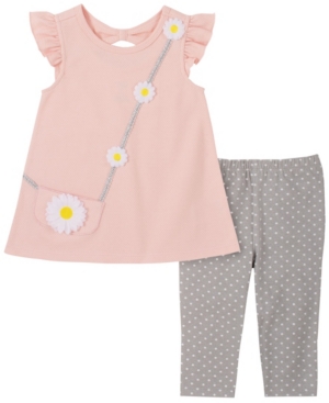 Kids Headquarters Little Girls 2-Piece Flutter Sleeves Tunic Top and Dotted Capri Leggings Set