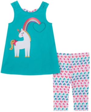 Kids Headquarters Toddler Girls 2-Piece Unicorn Tunic Top and Hearts Capri Leggings Set