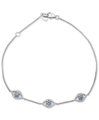 Wrapped - Multicolor Diamond Triple Evil Eye Chain Ankle Bracelet (1/8 ct. t.w.) in 10k White Gold