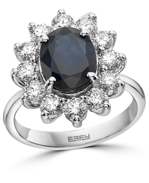 Effy Collection Effy Sapphire (2-7/8 Ct. T.w.) & Diamond (1-3/8 Ct. T.w.) Halo Statement Ring In 14k White Gold