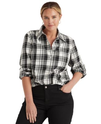 Lauren Ralph Lauren Plus Size Plaid Roll Tab Button-Down Shirt - Macy's