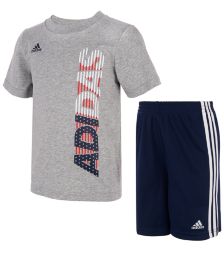 Little Boys 2-Pc. Logo T-Shirt & Striped Shorts Set