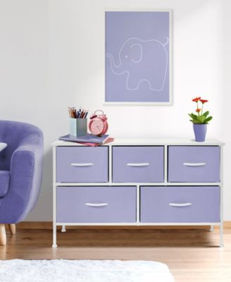 5 Drawers Dresser- Storage Unit with Steel Frame, Wood Top, Fabric Bins - for Bedroom, Closet, Office and more