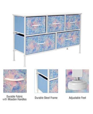 5 Drawers Dresser- Storage Unit with Steel Frame, Wood Top, Fabric Bins - for Bedroom, Closet, Office and more