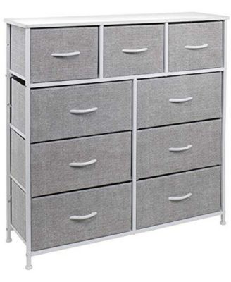 9 Drawers Dresser - Furniture Storage for Bedroom, Closet, Office Organization - Steel Frame, Wood Top, Fabric Bins