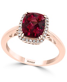 EFFY® Rhodolite Garnet (2-5/8 ct. t.w.) & Diamond (1/10 ct. t.w.) Halo Ring in 14k Rose Gold