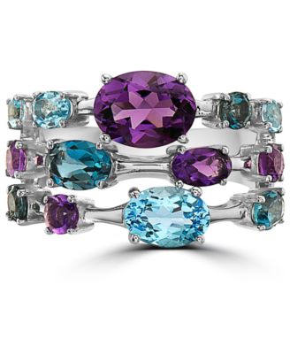 EFFY&reg; Multi-Gemstone Triple Row Statement Ring (3-3/4 ct. t.w.) in Sterling Silver