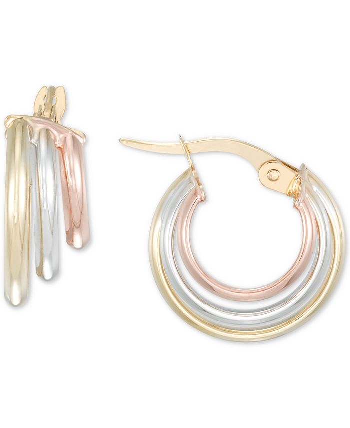 Macy's - Polished Triple Row Small Hoop Earrings in 10k Gold, White Gold, & Rose Gold, 0.5"