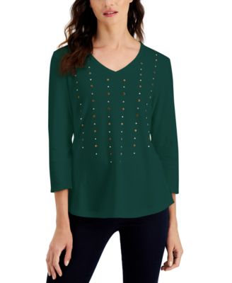 Karen Scott Cotton V Neck Top