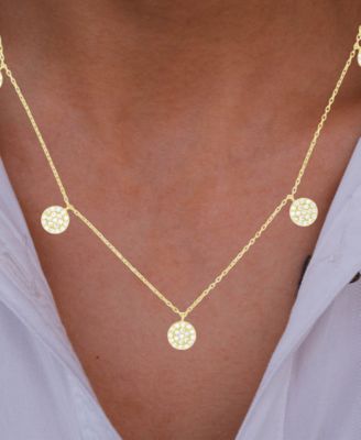 Cubic Zirconia Cluster Disc Dangle 17" Statement Necklace in Sterling Silver (Also in 14k Gold Over Silver)