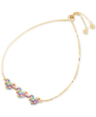 Rainbow Cubic Zirconia Pav&eacute; Triple Heart Bolo Bracelet in Sterling Silver (Also in 14k Gold Over Silver)