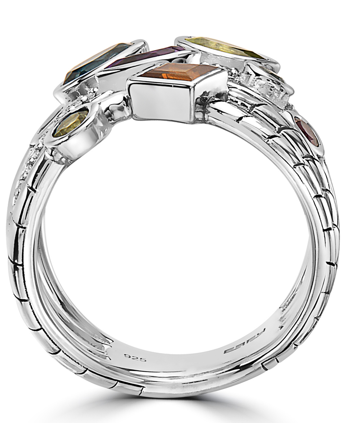 Effy Multi-Gemstone (1-3/4 ct. t.w.) & Diamond (1/10 ct. t.w.) Multirow Ring in Sterling Silver - Multi-gemstone