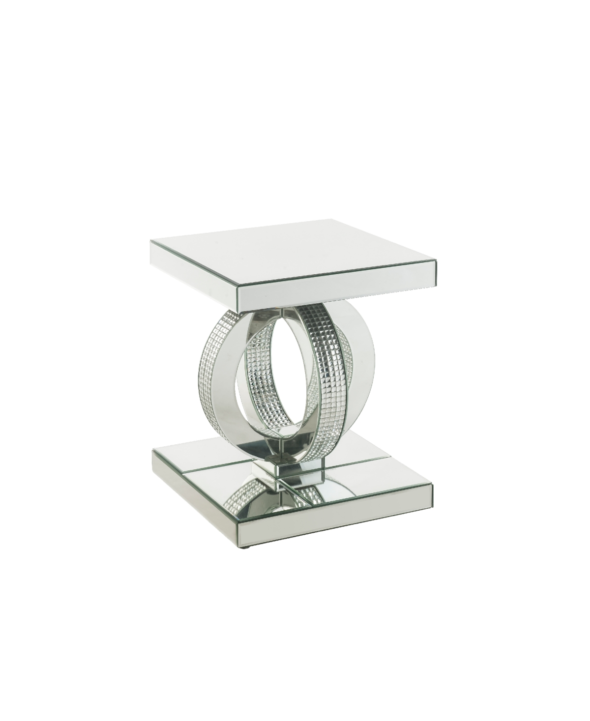 Acme Furniture Ornat End Table In Mirrored And Faux Diamonds